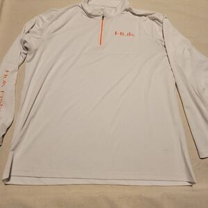 Huk White Long Sleeve Performance Shirt with Orange Logo XXL
